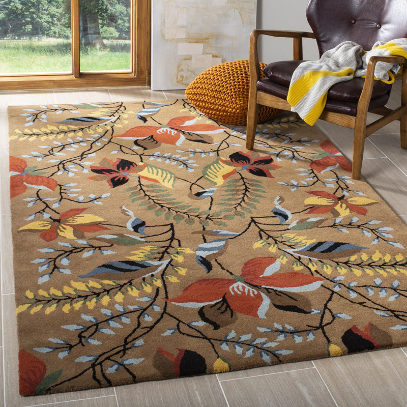 Tapis floral en laine et viscose touffeté à la main Avayah Soho, Rectangle 7 pi 6 po x 9 pi 6 po