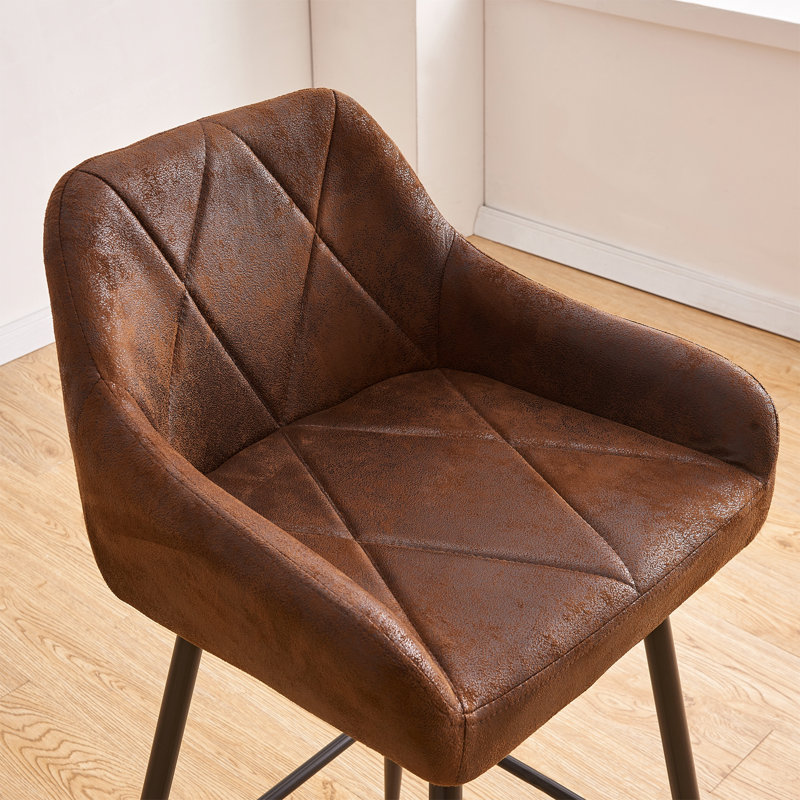 Vintage Suede Bar Stools with Armrest, Brown