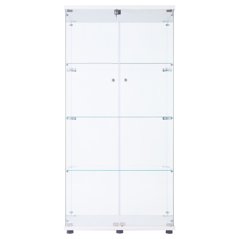 Grande vitrine en verre avec 4 tablettes et DEL, 12 options de couleurs, télécommande, H 64,99 po x l 31,39 po x l 14,66 po, verre trempé, côtés de vases en bois massif