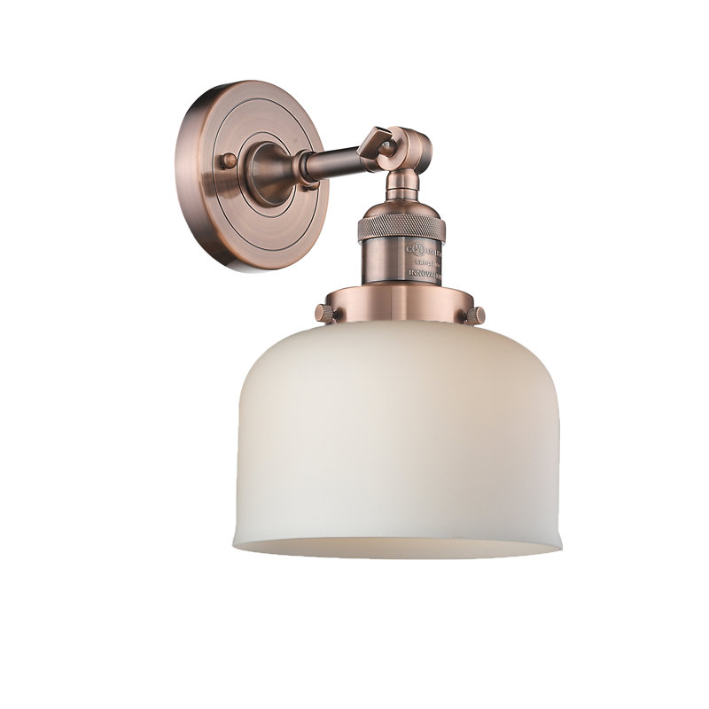 Applique murale 1 lumière 8 po Bell, Ampoule à DEL rétro de 6 watts, Boîtier blanc mat, Cuivre antique