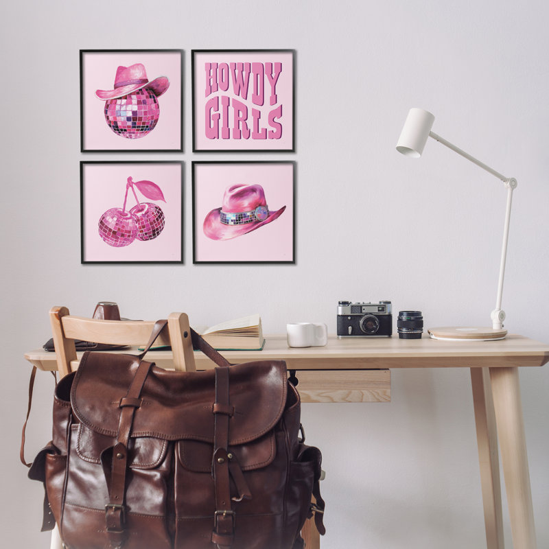 Ensemble de 4 giclées encadrées, "Western Trendy", par Sarah Adams, H 12 po x l 48 po, Giclée encadrée noir minuit