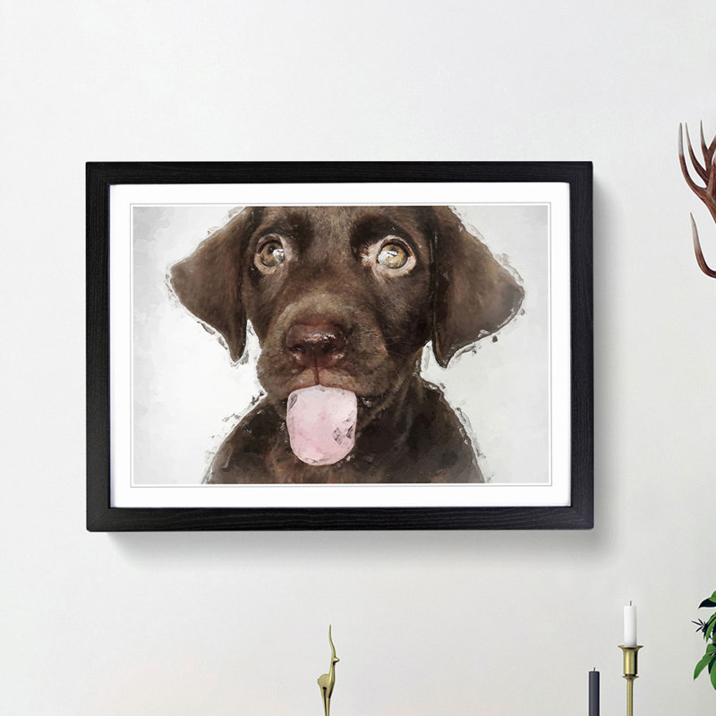 Chocolate Labrador Puppy in Abstract - Picture Frame Graphic Art Print, Black Framed, 62cm H x 87cm W x 2cm D