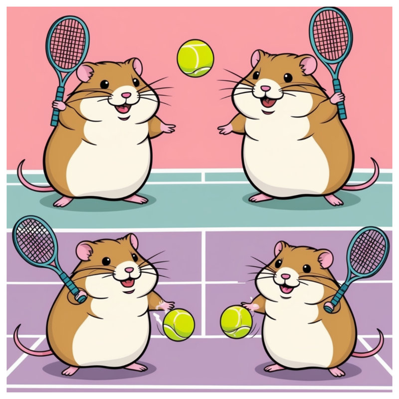 Tapisserie murale Hamsters jouant au tennis - Décoration murale tennis, H 104 po x 88 avec 4 œillets