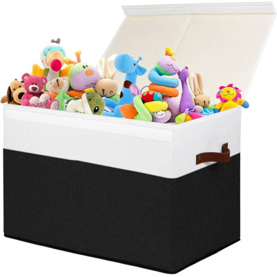Grande boîte de rangement noire pour jouets avec couvercle et séparateurs