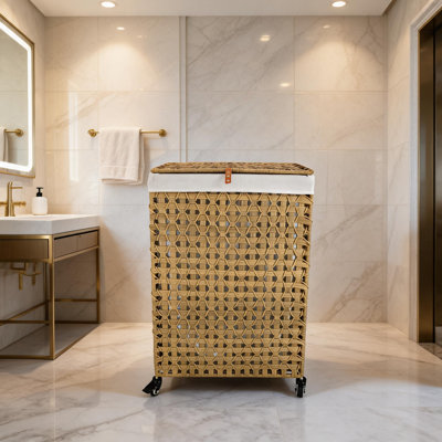 Panier à linge de coin 15,0 x 7,9 x 23,6 po avec poignées et doublure amovible, panier en PE en rotin tressé pour rangement pour salle de bain, brun