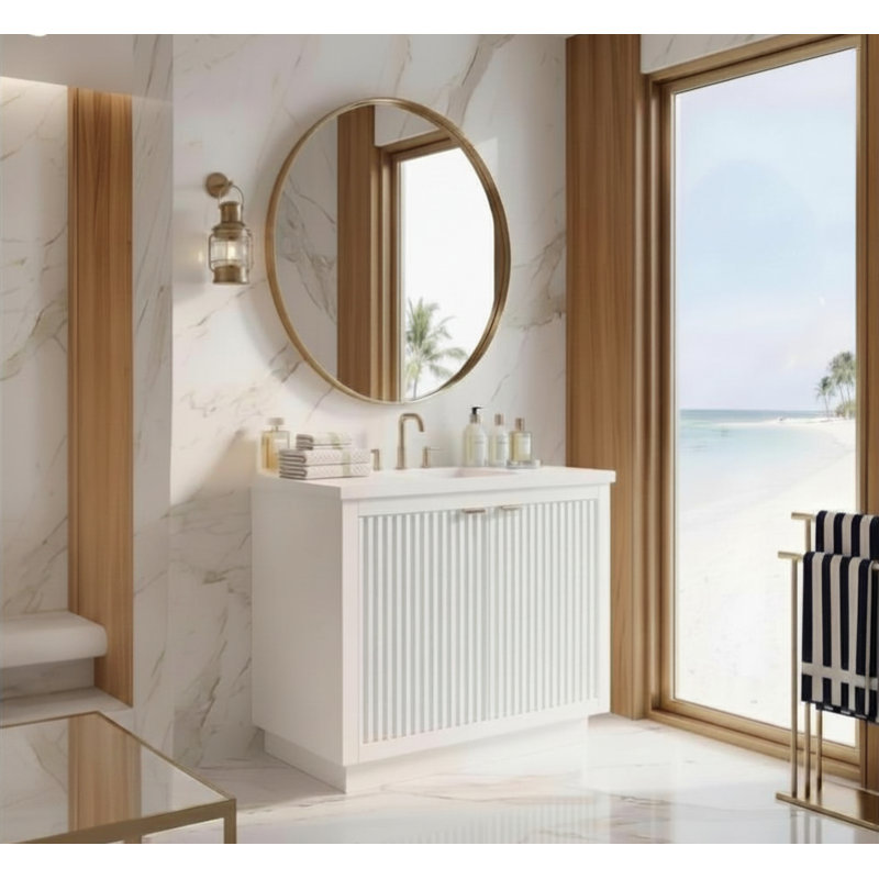 Lecrieú Single Bath Vanity, Pure White, 42", Polished Chrome
