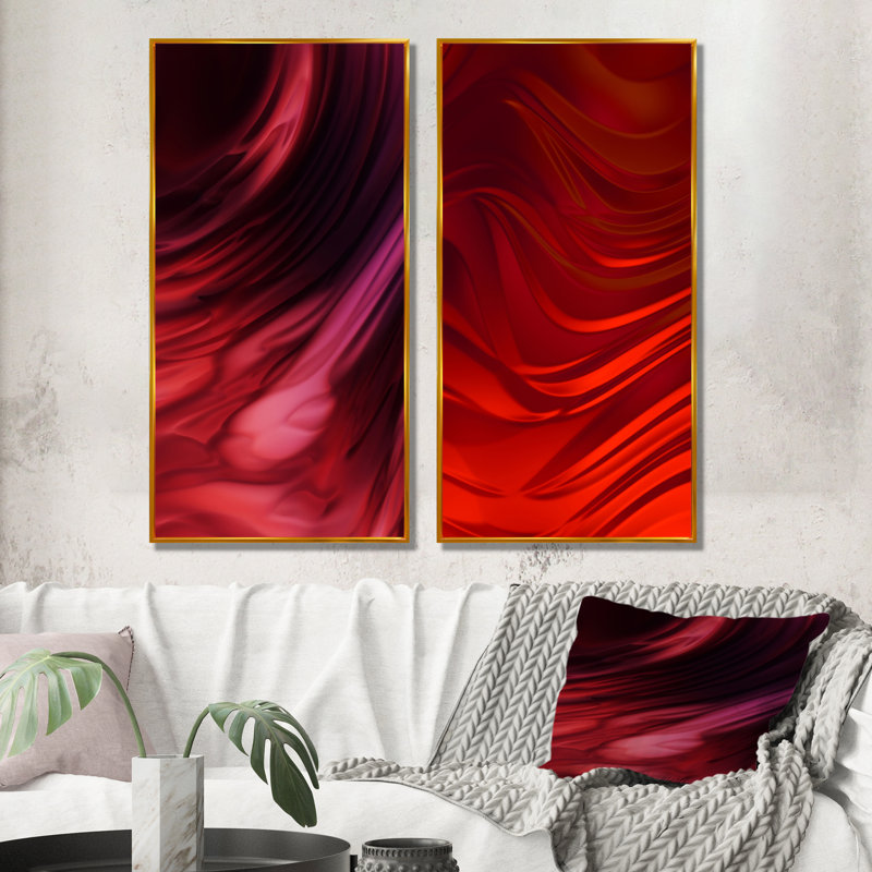 "Abstract Red Wave", ensemble de 2 photographies sur toile, H 20 po x l 24 po x P 1 po, Cadre flottant doré
