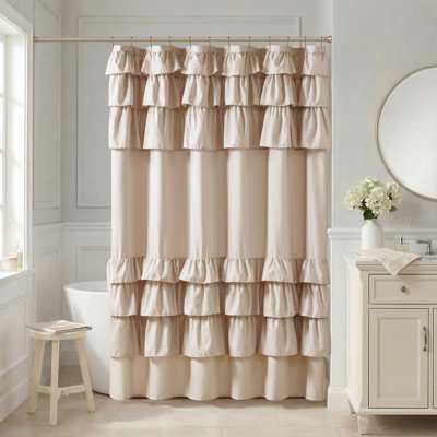 Grace Beige Solid Single Ruffled 72x84'' Shower Curtain