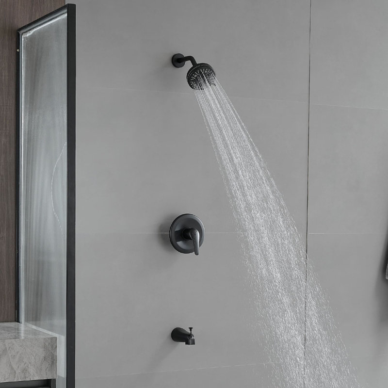 Wall Mounted Shower System With Tub Spout Single Handle Shower Faucet Set Brass Shower Trim Kit With Rough-In Valve