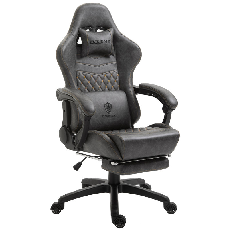 Dowinx Adjustable Ergonomic Swiveling PC & Racing Game Chair with Footrest, Grey