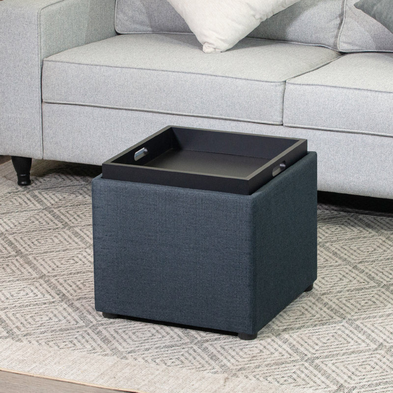 Ciocia Upholstered Storage Ottoman, Dark Blue
