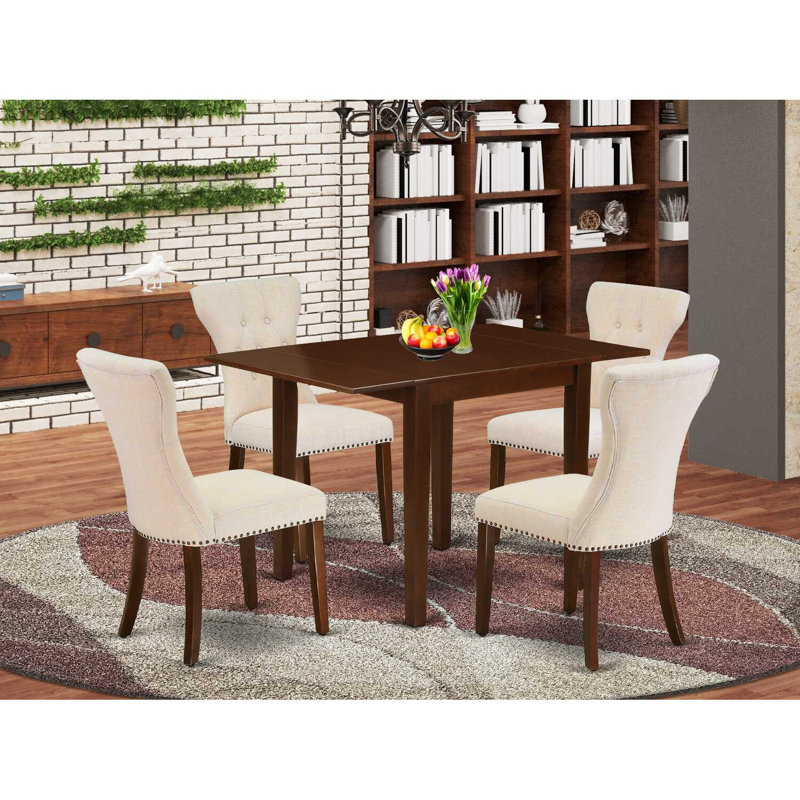 Ensemble de table de salle à manger rectangulaire en bois massif avec plateau Dropleaf, Acajou, Beige clair