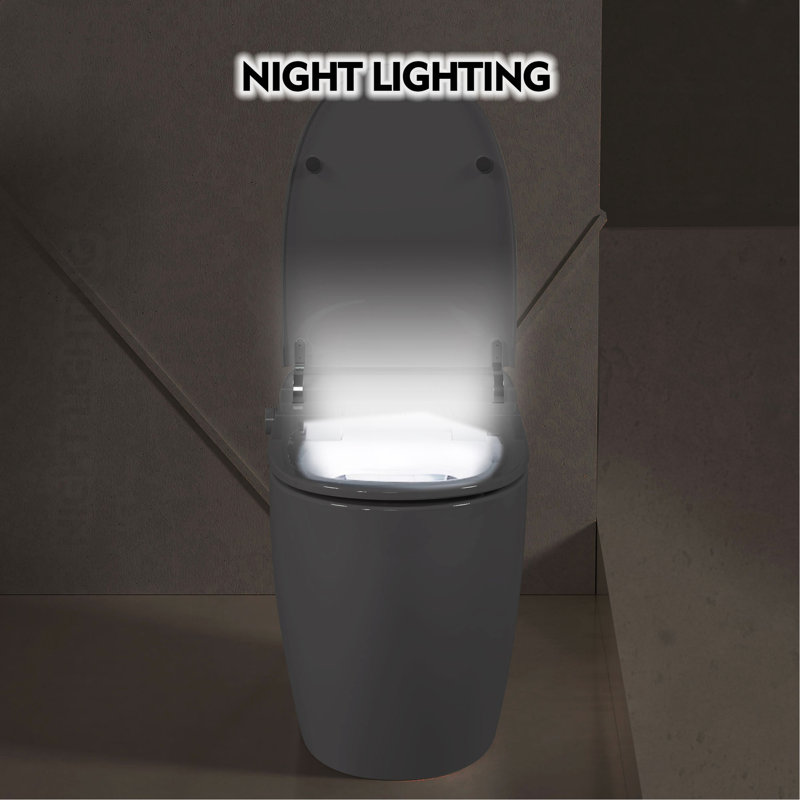 Heated Seat Smart Toilet, One Piece Toilet, Automatic Flush Tank Less Toilet without Bidet, with Foot sensor Flush, White Night Light, Knob Control, Power Outage Flushing, Soft Close Cover