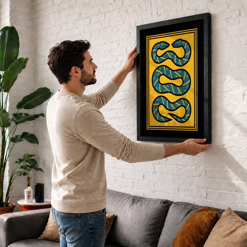 Three Serpents Art Deco - Framed Print, A3 - 42.0 x 29.7 cm, Black