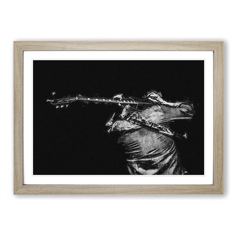 Rock Guitarist - Picture Frame Painting Print on MDF, 36cm H x 48cm W x 2cm D, Oak Framed