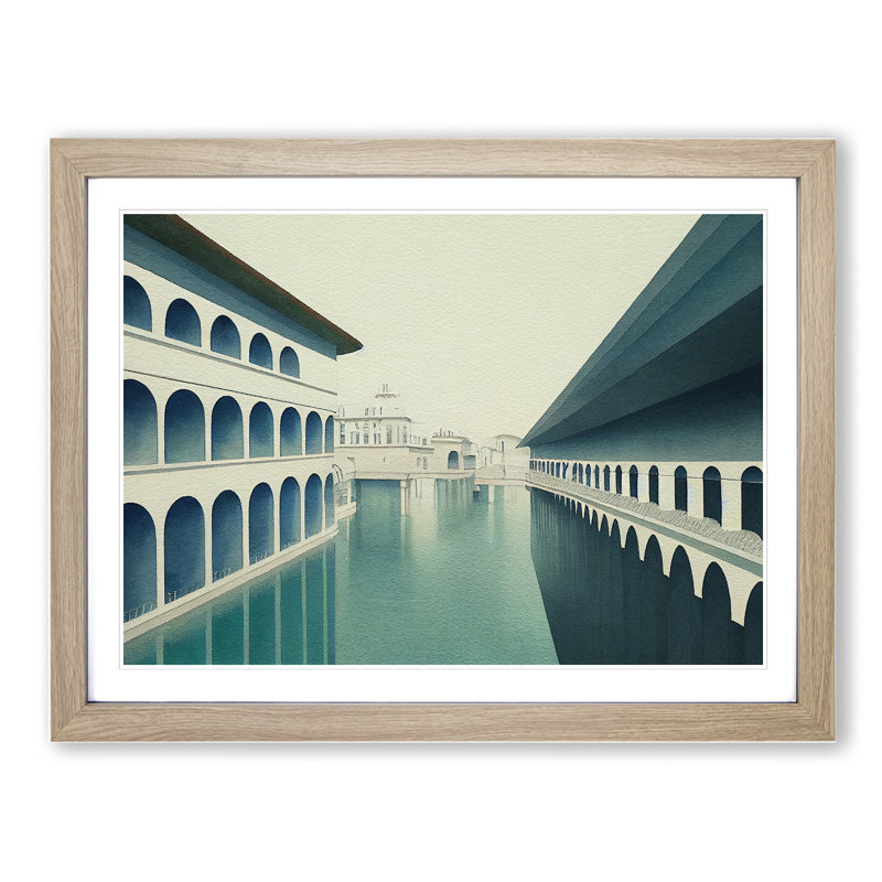 Canal Architecture - Single Picture Frame Print, 34cm H x 46cm W x 2cm D, Oak