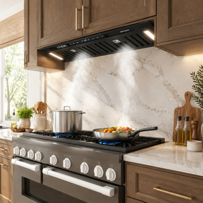 BRANO 30 Inch Insert Range Hood 900 CFM, Ultra-Thin 11"H Built-In Kitchen Vent Hood with Voice/Gesture/Touch Control, Convertible Ducted/Ductless, Black Stainless Steel