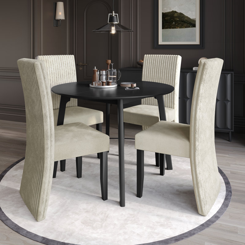 5 Pieces Dining Set With Round Table, Cream
