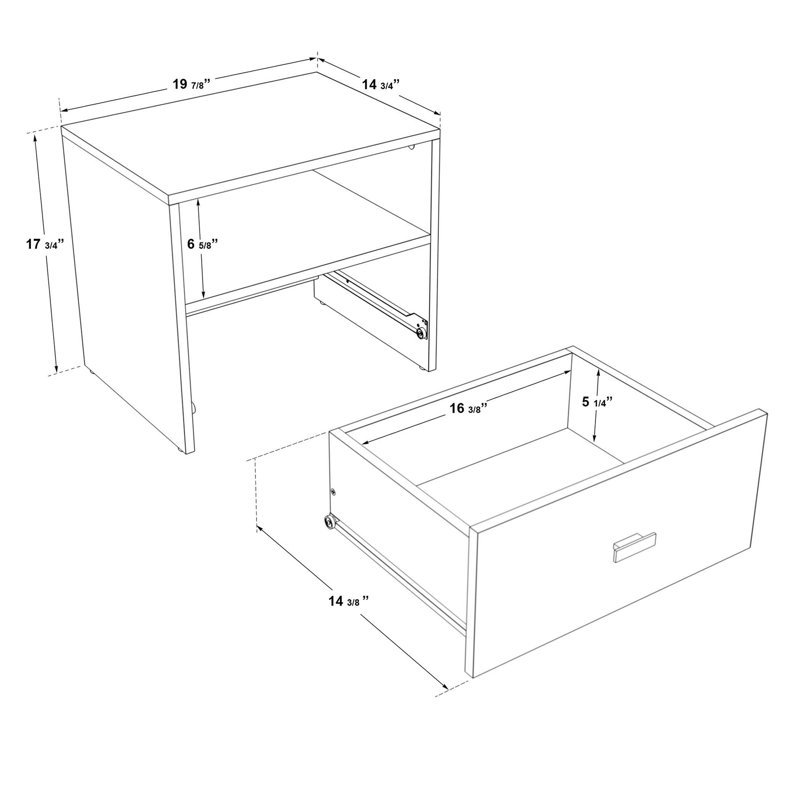  Chambre à coucher Zen KAPPA - Lit plateforme avec table de chevet (1) - Assemblage facile, aucun sommier requis, Blanc