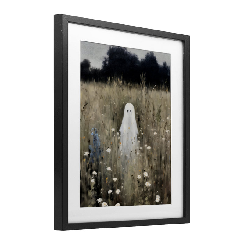 «Floral Ghostie in Field Field», impression par LSR Design Studio, Cadre noir minuit, H 16 po x l 13 po