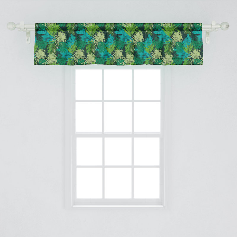 Tropical Palm Leaf Satin Valance Set in Dark Green Multicolor