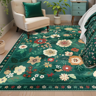 Washable Floral Indoor Rug