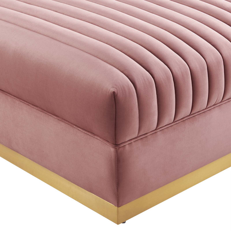 Modway Sanguine Channel Tufted Performance Velvet Modular Sectional Sofa Ottoman, Pink 100% Polyester