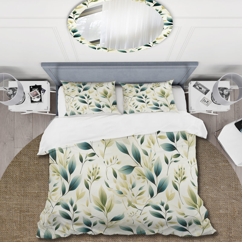 Zen Leaf Patterns - Ensemble de housse de couette Plants, Housse de couette pour grand lit et 2 taies décor