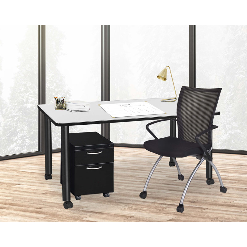 Regency Kee Mobile Desk with Storage, 29" H x 66" W x 24" D, White/Black
