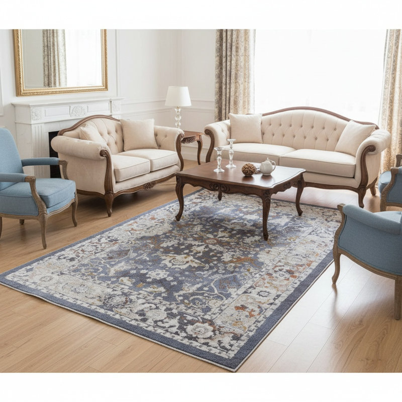 PAYAS Collection Blue Traditional Doormat Adrienna, Rectangle 7'9" x 10'
