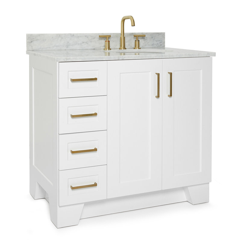 ARIEL TAYLOR 37 IN RIGHT OFFSET SINGLE OVAL SINK VANITY, White, Right, Oval 