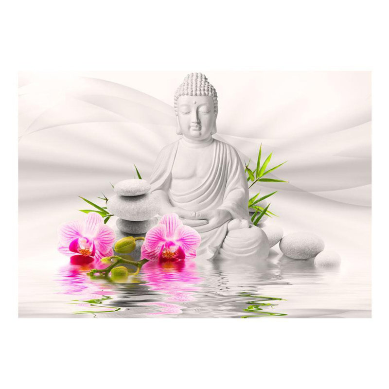 Adhésif mural Benish Buddha and Orchids, Rose tendre, L 55 po x l 77 po