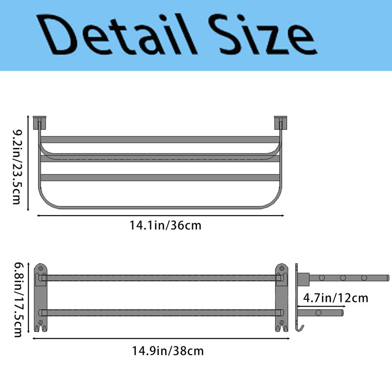 Porte-serviettes 14,9 pouces en acier inoxydable, convient aux porte-serviettes de salle de bain, avec barres à serviettes doubles, support mural pour salle de bain, avec crochets, porte-serviettes pour hôtel