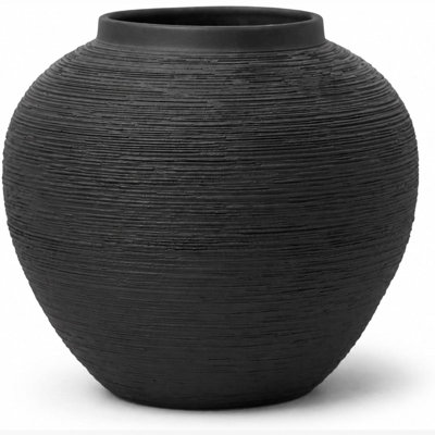 Small Black Ceramic Horizontally Embossed Vase