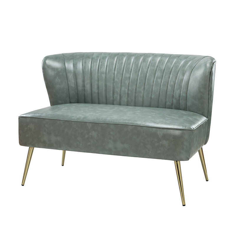 Euclid 47'' Modern Faux Leather Armless Loveseat with Channel Tufted Back, Sage Faux Leather