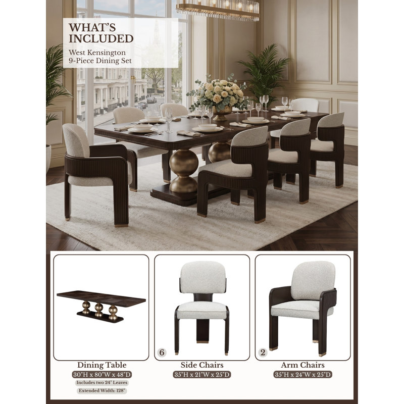 West Kensington 7-piece Rectangular Dining Room Set, 9 Pieces: Table, 8 Chairs