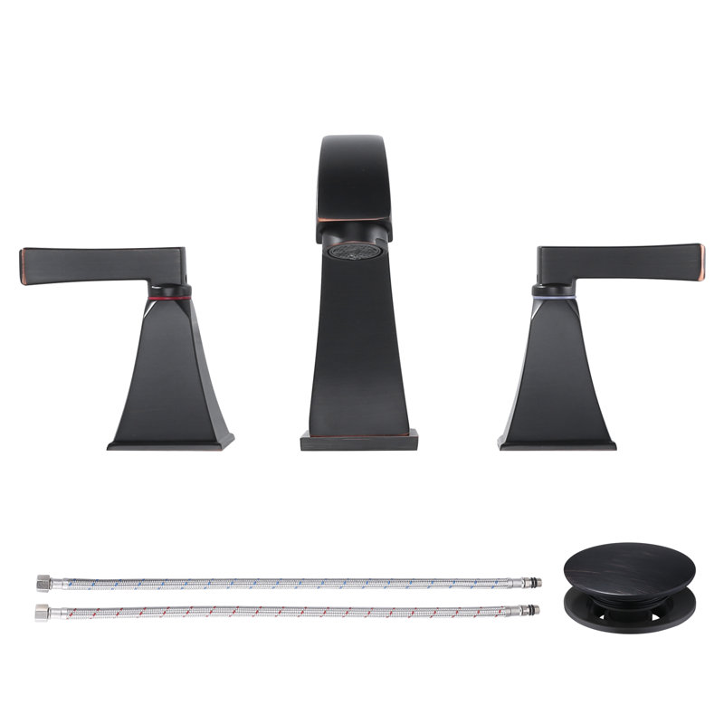 8 Inch Widespread Bathroom Faucet, 2-Handle Modern Bath Sink Faucet with Pop-up Drain and Supply Lines, Oil Rubbed Bronze