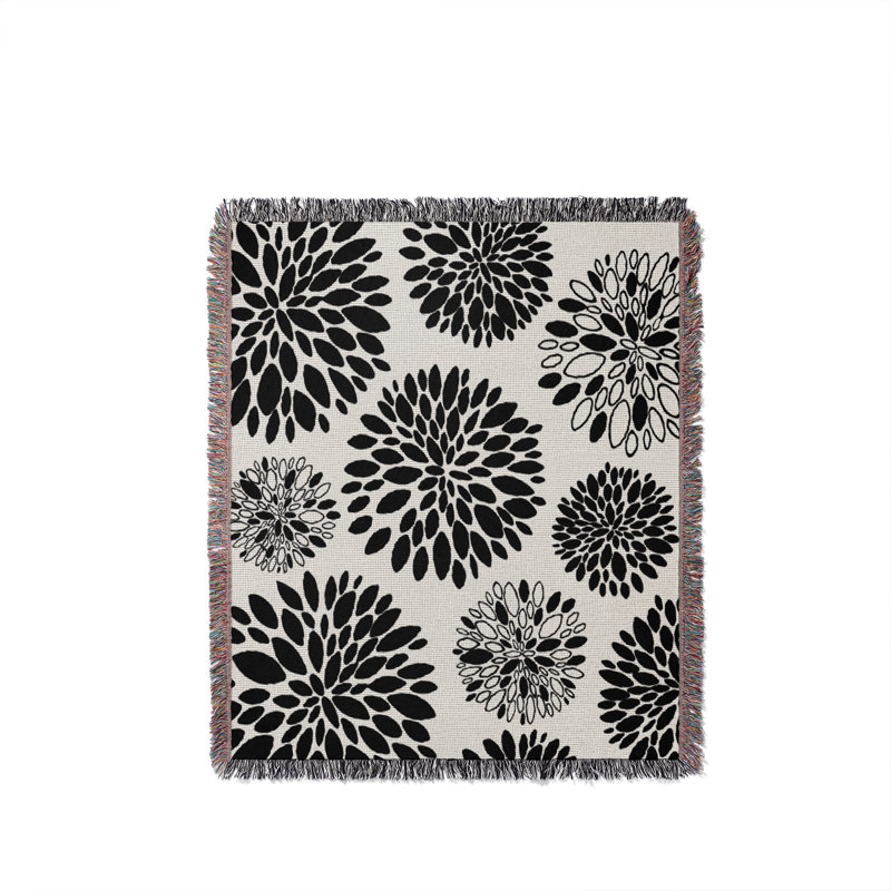 Jeté floral en coton, 50 x 60, Noir