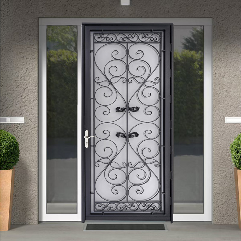 Porte de sécurité en acier de luxe Grisham, porte de tempête en fer 36 x 96 pouces, Right, Noir