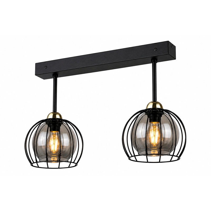 Glass Semi Flush Mount, Matt Black/Gold, 60cm W x 20cm D, 2 Lights