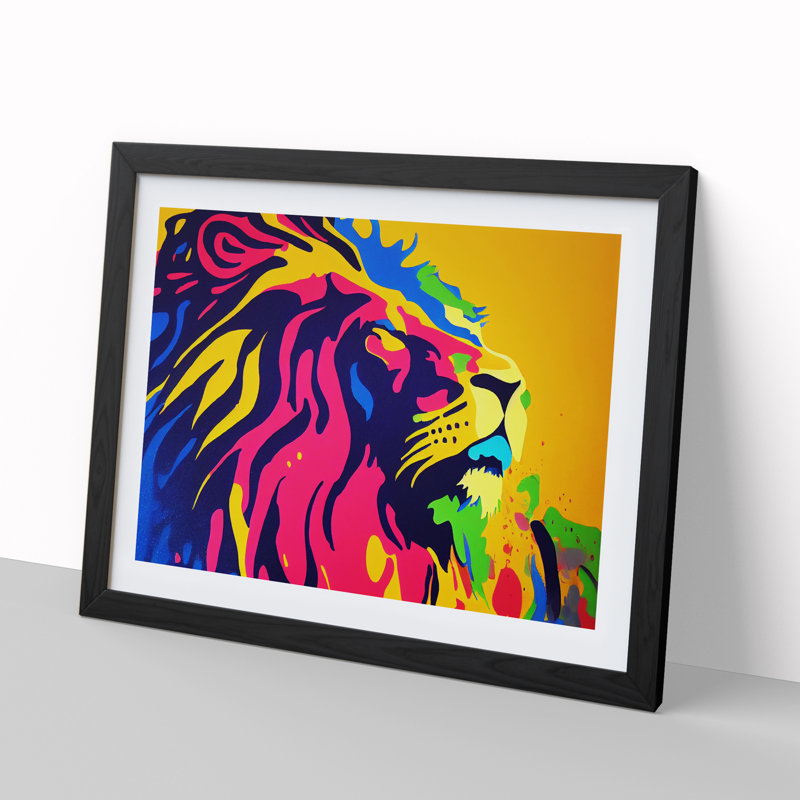 XH1022-6656X Painted Lion Abstract - Single Picture Frame Print, Black Framed, 46cm H x 64cm W x 2cm D