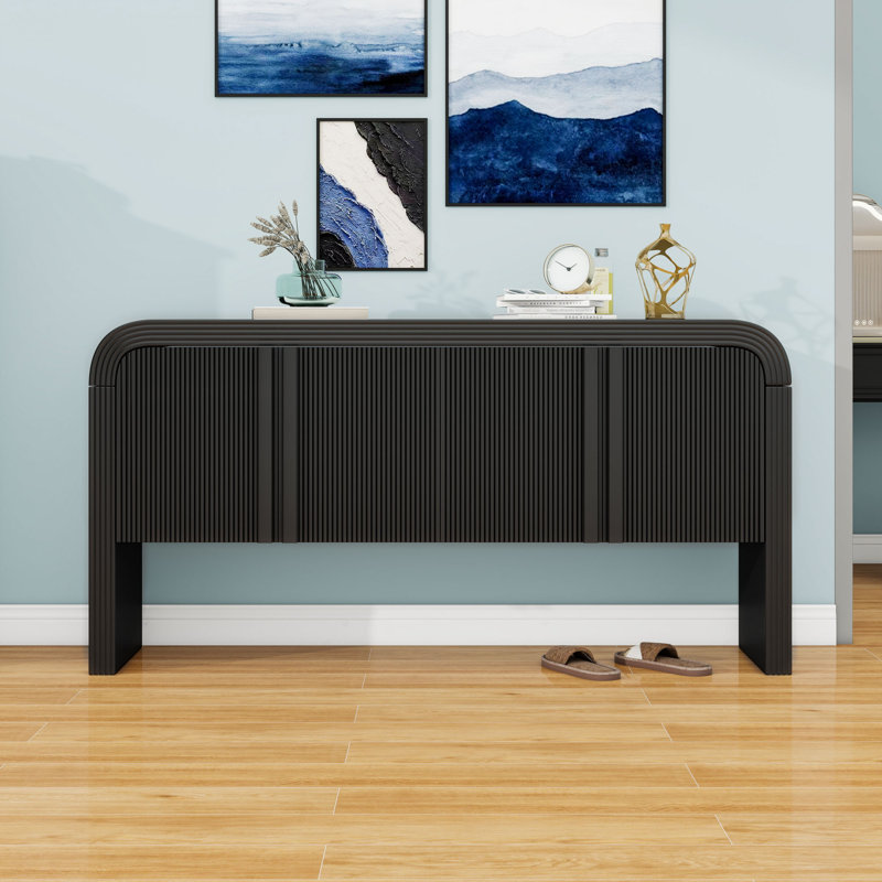 Console en bois avec tablettes et portes réglables, Noir