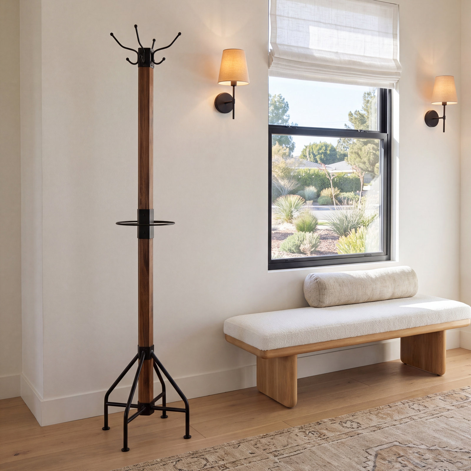 Donan 8 - Hooks Freestanding Coat Rack, Walnut Brown/Black