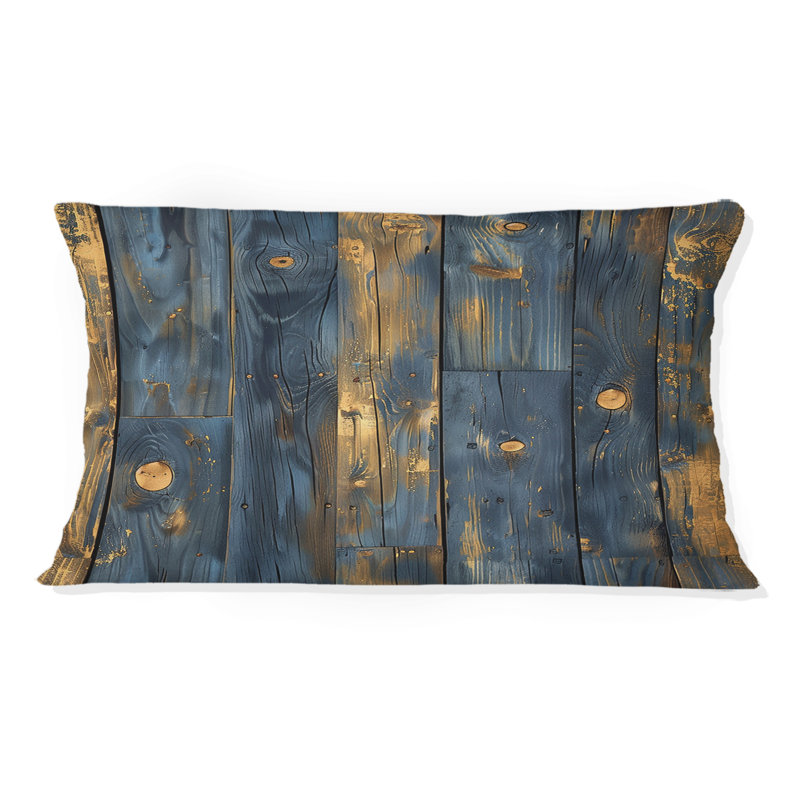 Bleu marine et bois récupéré doré I - Coussin Farmhouse, H 12 po x l 20 po, Forme rectangulaire