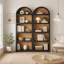 Ensemble de 2 bibliothèques hautes à 5 niveaux de style campagnard bicolores avec dessus arqué, en noir et naturel-611642107