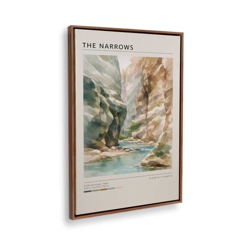 The Narrows, Utah, reproduction d'art sur toile, 12 po x 18 po, Cadre flottant en noyer
