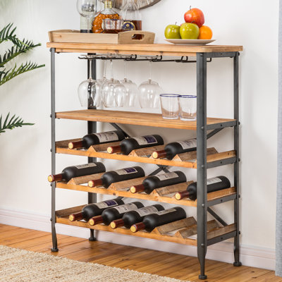 21 - Bottle Wine Bottle & Glass Rack in Black and Brown