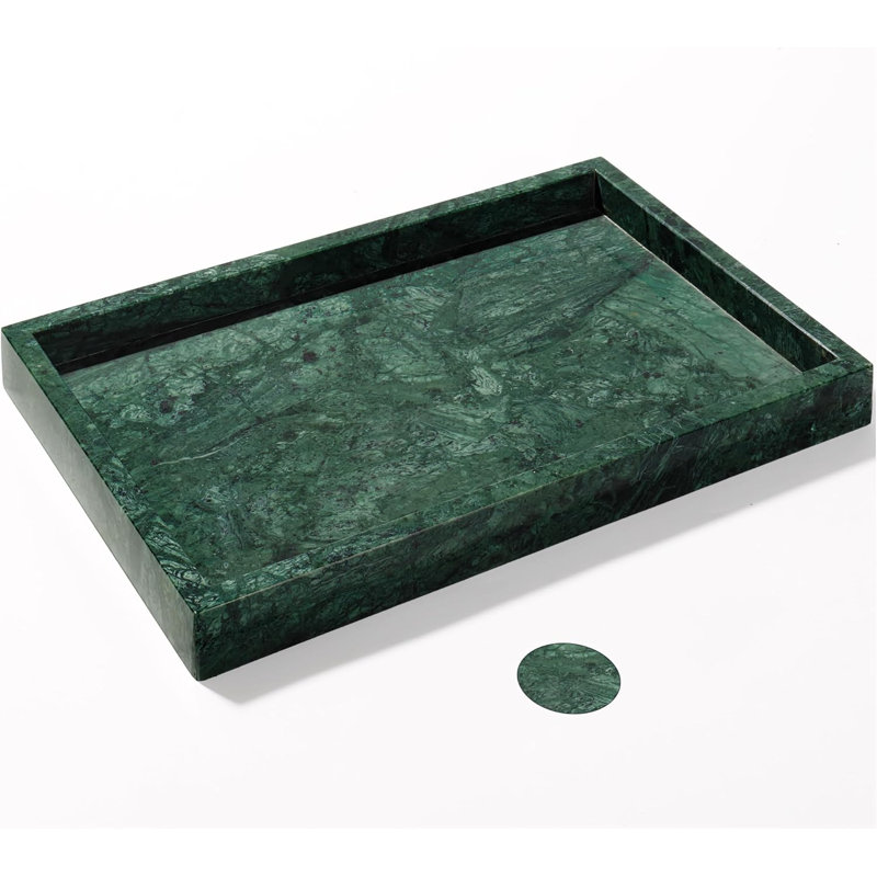 Real Natural Marble Tray For Bathroom, Genuine Marble Stone Vanity Tray, Luxury Storage Trays For Kitchen, Vanity, Home Decor, Dresser, Non-Resin/Non-Ceramic, 12"X 8"X 1.2", Dark Green