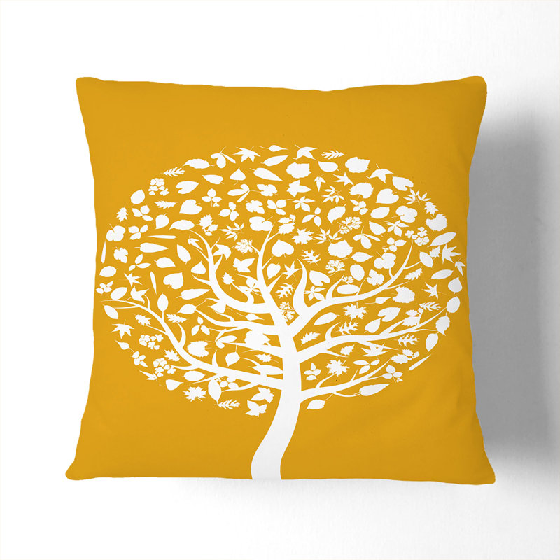 Orange And White Tree Square Throw Cushion, 55cm H x 55cm W x 20cm D