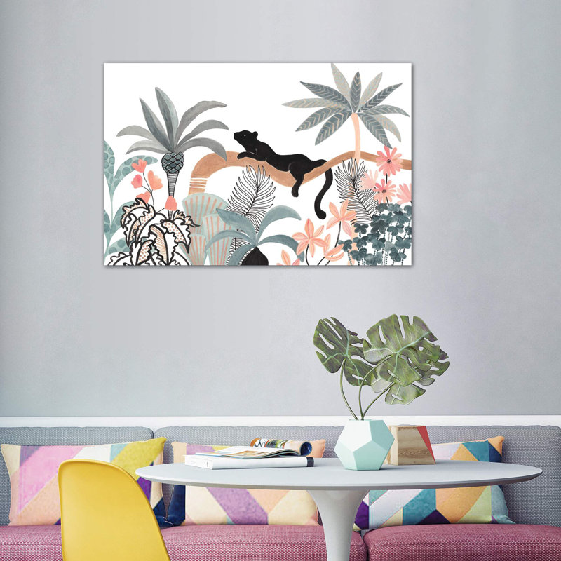 Jaguar dans la jungle, H 40 po x l 60 po x 1,5 po, Toile tendue